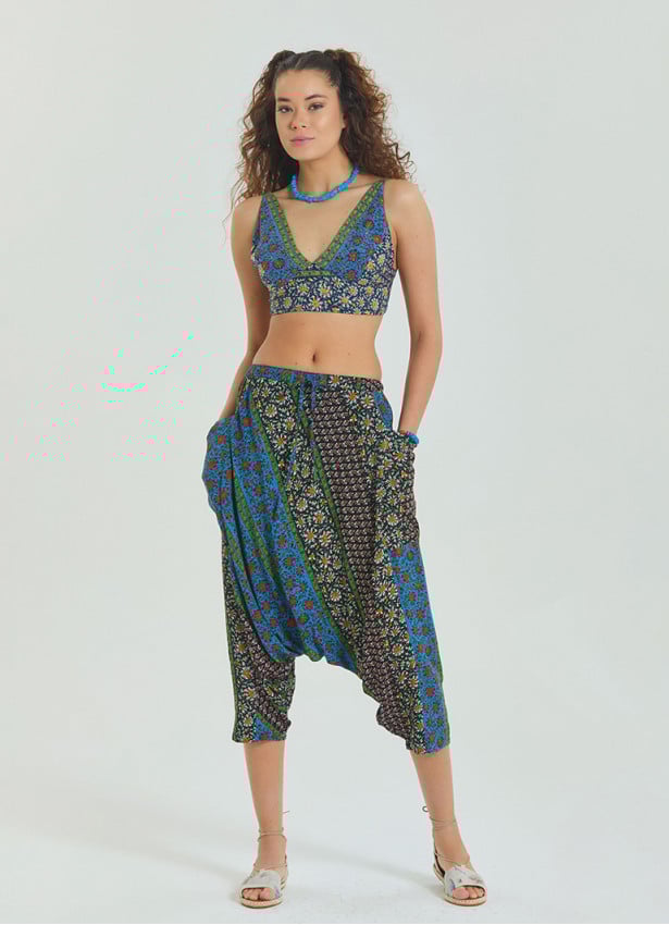 Elastic Waist Women's Capri Navy Blue Floral Shalwar 4657
